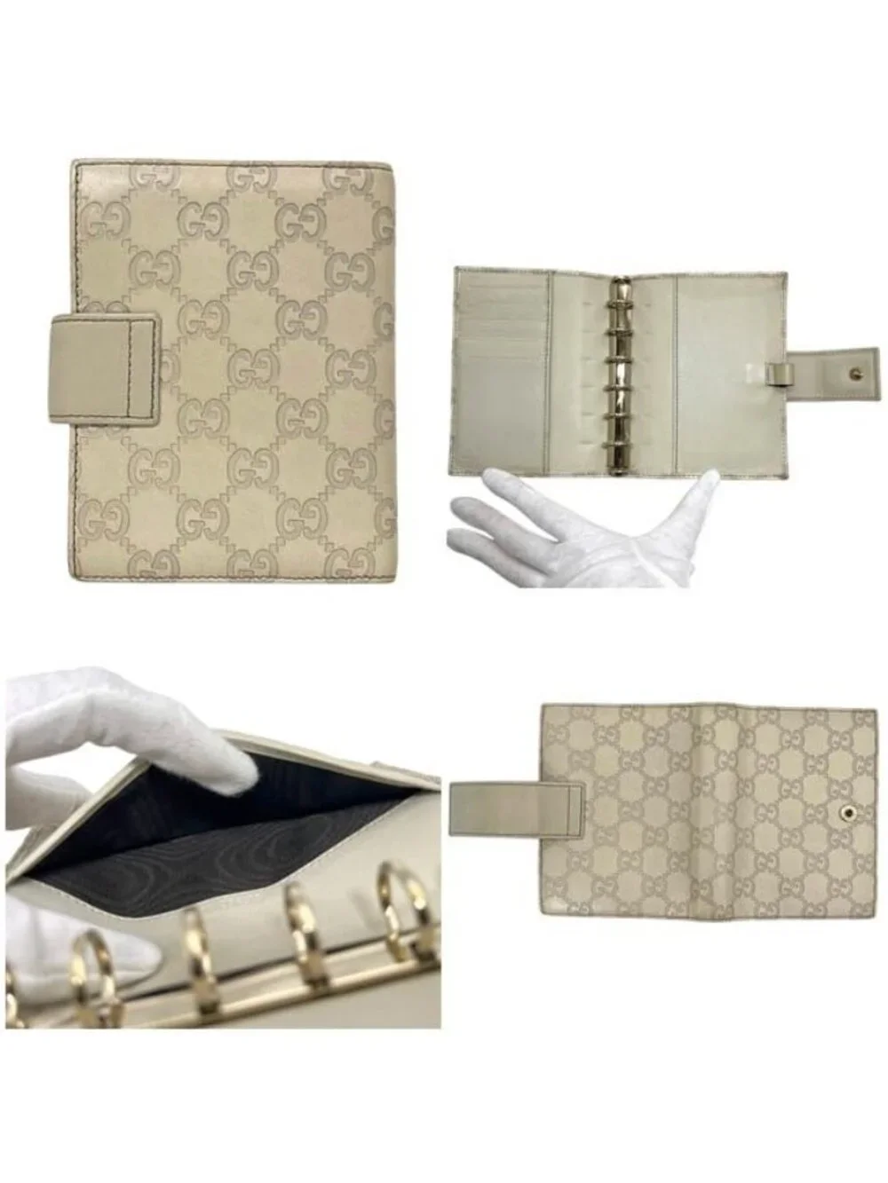 Gucci Notebook Cover Beige White Guccissima Line 6 Holes System Leather Agenda